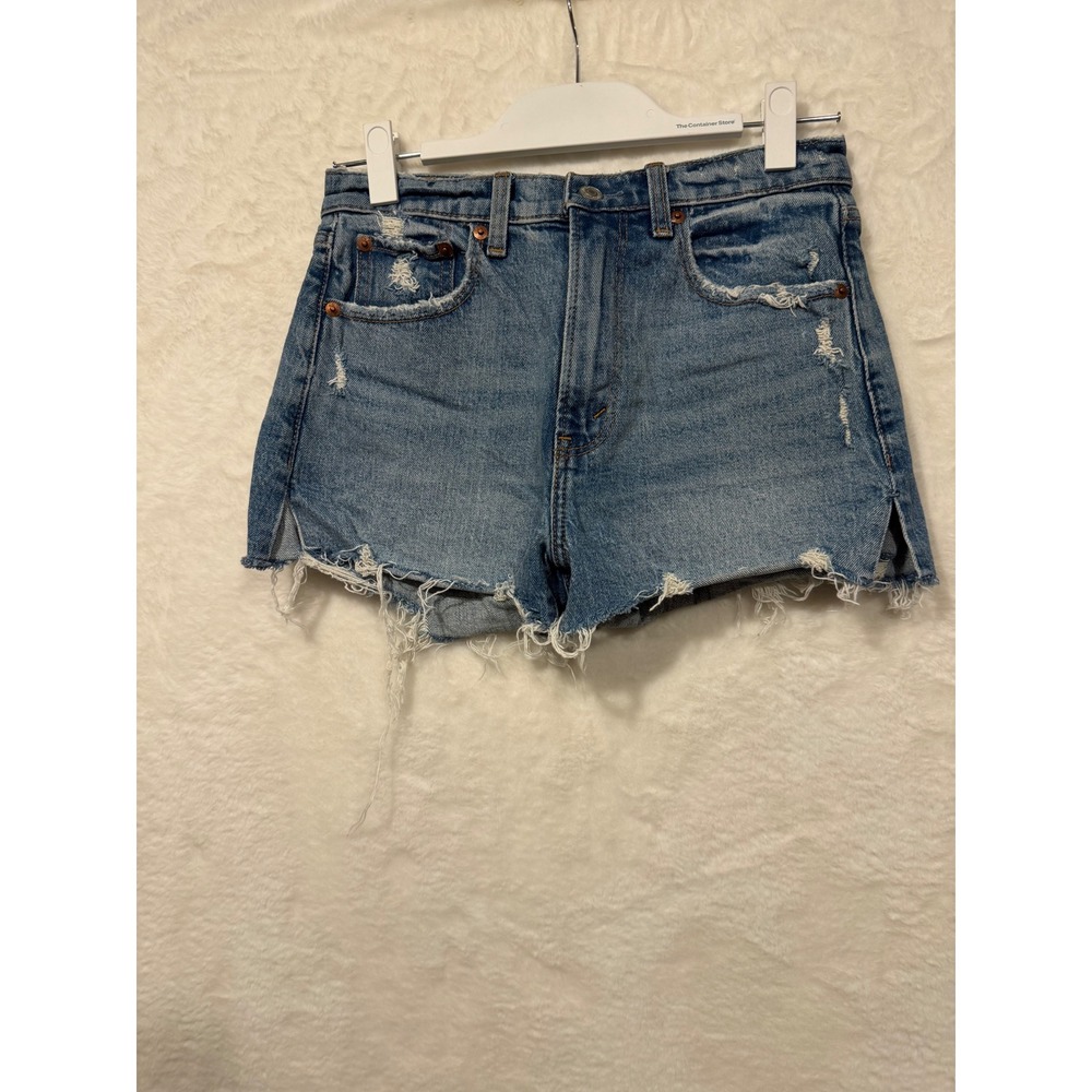 Abercrombie & Fitch Mom Short High Rise Distressed Denim Blue Womens Size 24 00